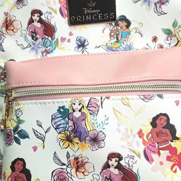 Disney Princesses BioWorld White/Pink Floral Mini Backpack 10" Faux Leather - Picture 2 of 11